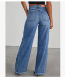 Women's Wide Leg Jeans High Waisted Stretchy Raw Hem Zimbaplatinum Denim Pants
